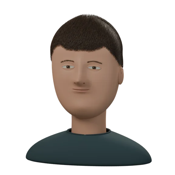 Kısa koyu saçlı, açık gözlü temsili 3D baş modeli